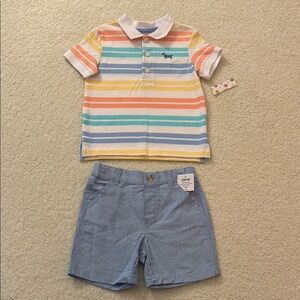 Little Me 100% Cotton Vibrant Striped Polo Shirt w/ Matching Shorts
